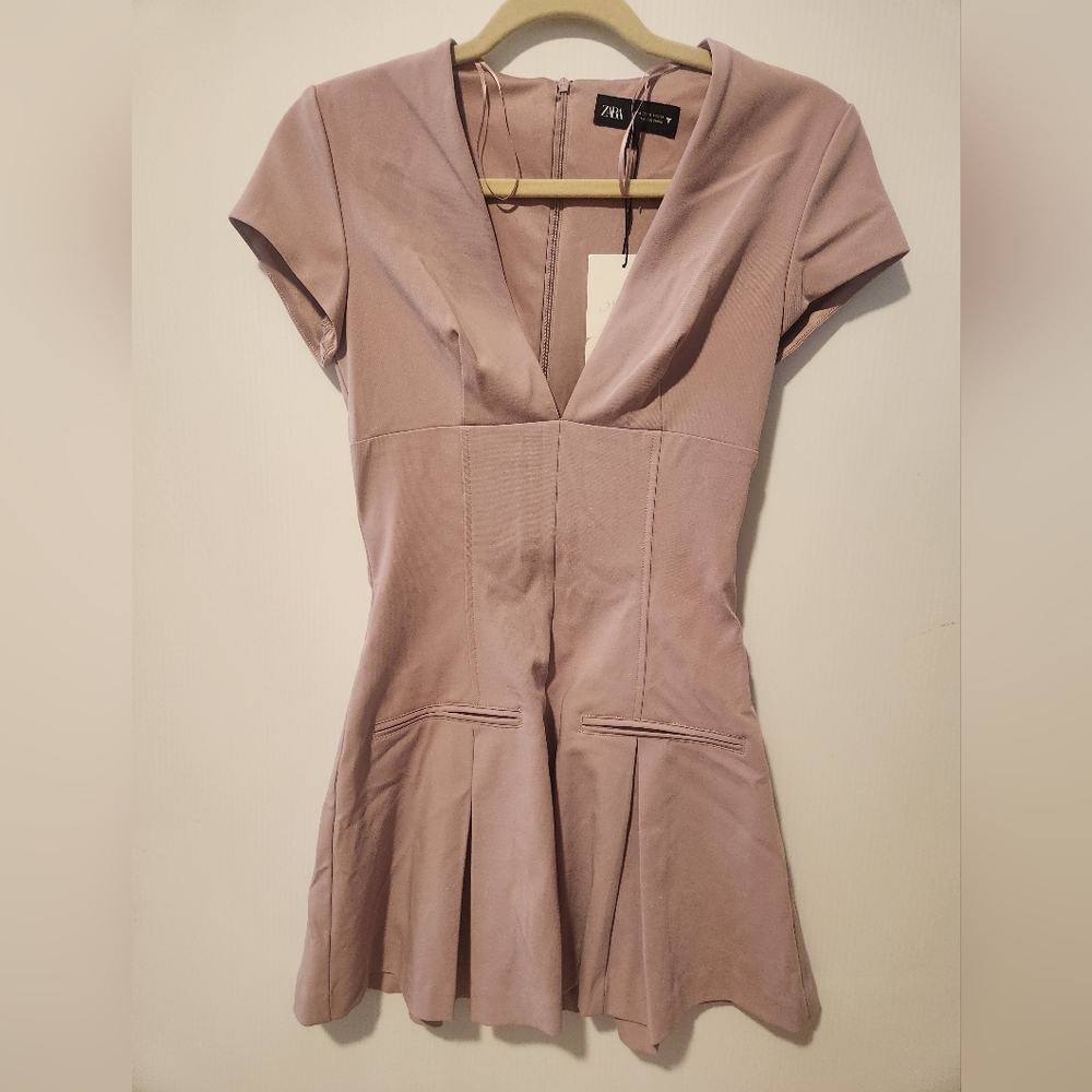 NWT Zara Purple V-Neck Dress With Pleated Skirt | Size Small